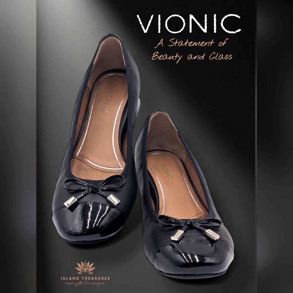 Vionic Daphne Ballet Leather And Patient Flats Sz US 7.5  Embellished Silver Bow - Picture 17 of 17